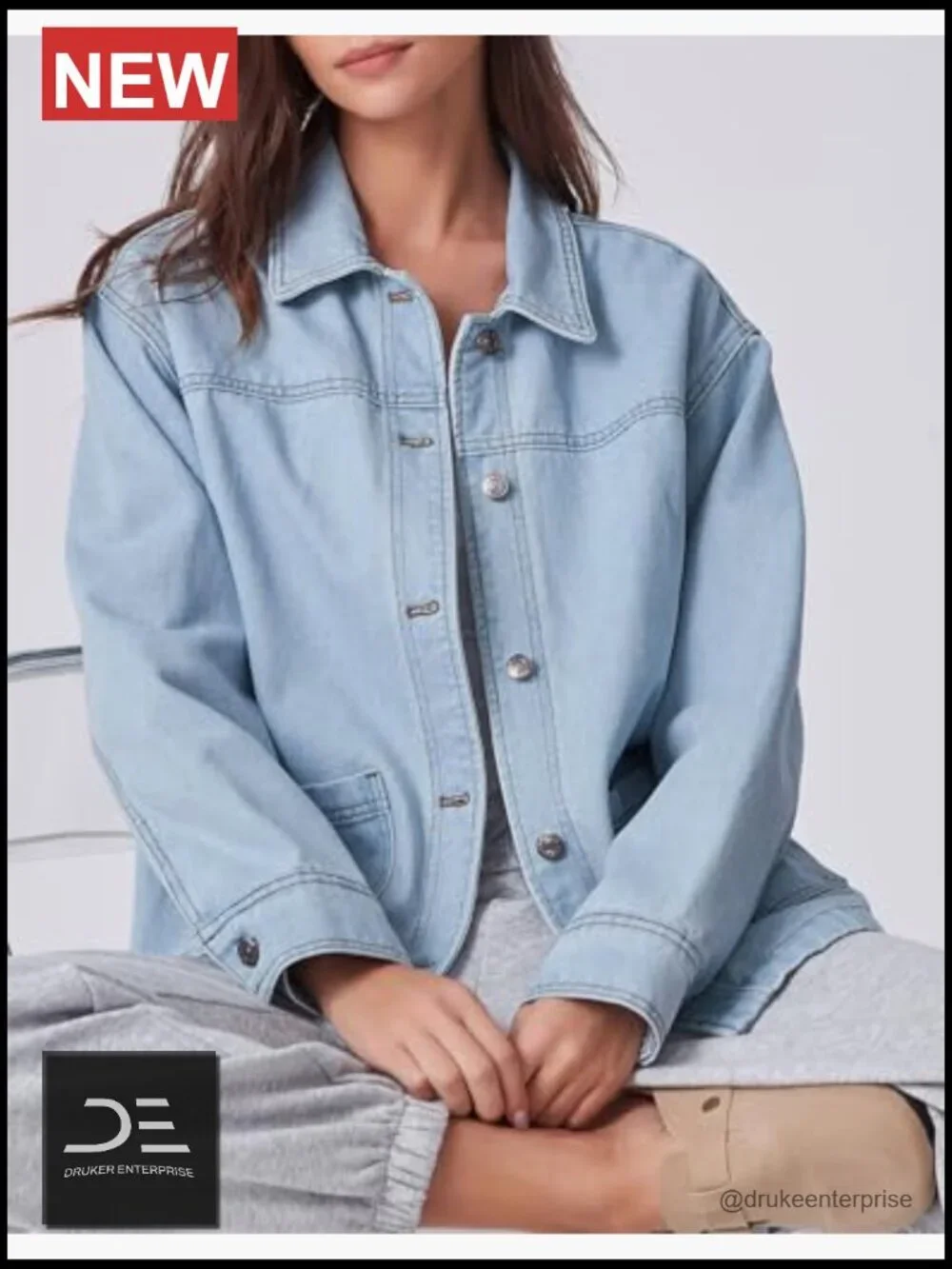Oversized Denim Jacket Shacket Button Down Long Sleeve Cotton Blend